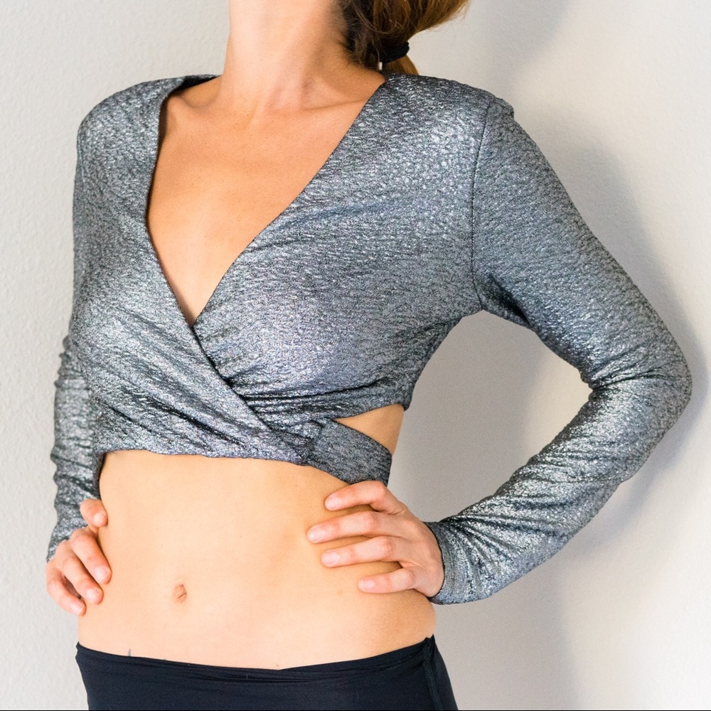 Sexy Silver Wrap Top Small